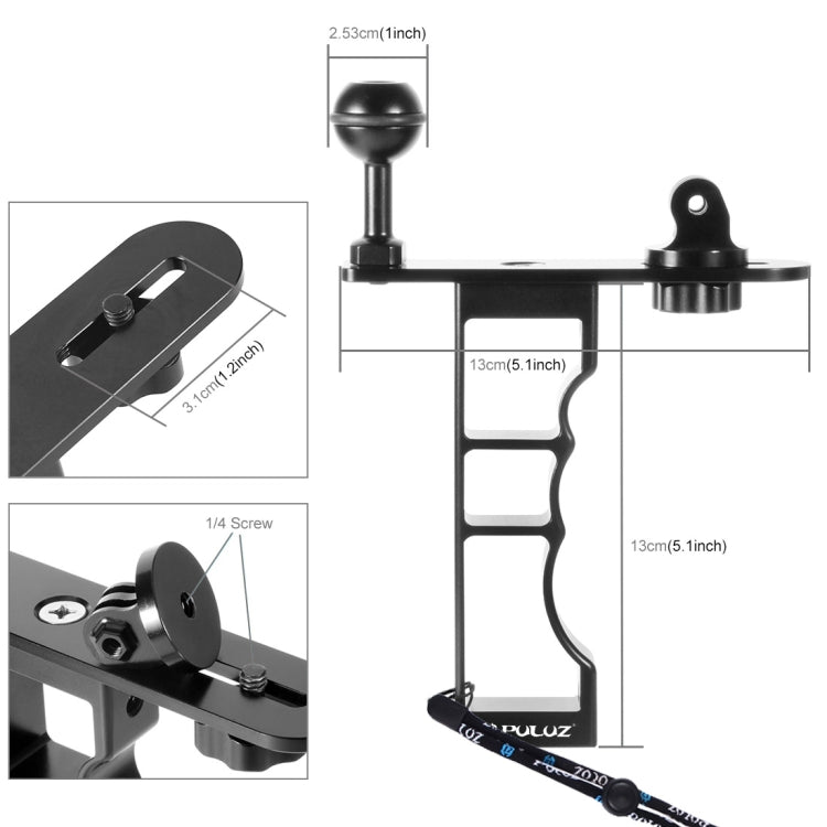 PULUZ Supporto portatile per fotografia subacquea con una sola mano in alluminio CNC, compatibile con DJI Osmo Action, GoPro NEW HERO /HERO7 /6 /5 /5 Session /4 Session /4 /3+ /3 /2 /1, Xiaoyi e altre action cam,Fotocamere DSLR, Single Hand Bracket