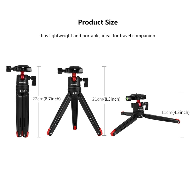 PULUZ Mini treppiede da tavolo tascabile in metallo con testa a sfera a 360 gradi per DSLR e fotocamere digitali, altezza regolabile: 11-21 cm, Desktop Tripod with Head