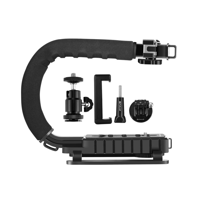 PULUZ Kit stabilizzatore DV portatile a forma di U/C con testa per treppiede con attacco freddo, morsetto per telefono, fibbia a sgancio rapido e vite lunga per tutte le fotocamere reflex e fotocamere DV domestiche, C-Shaped Bracket Kits