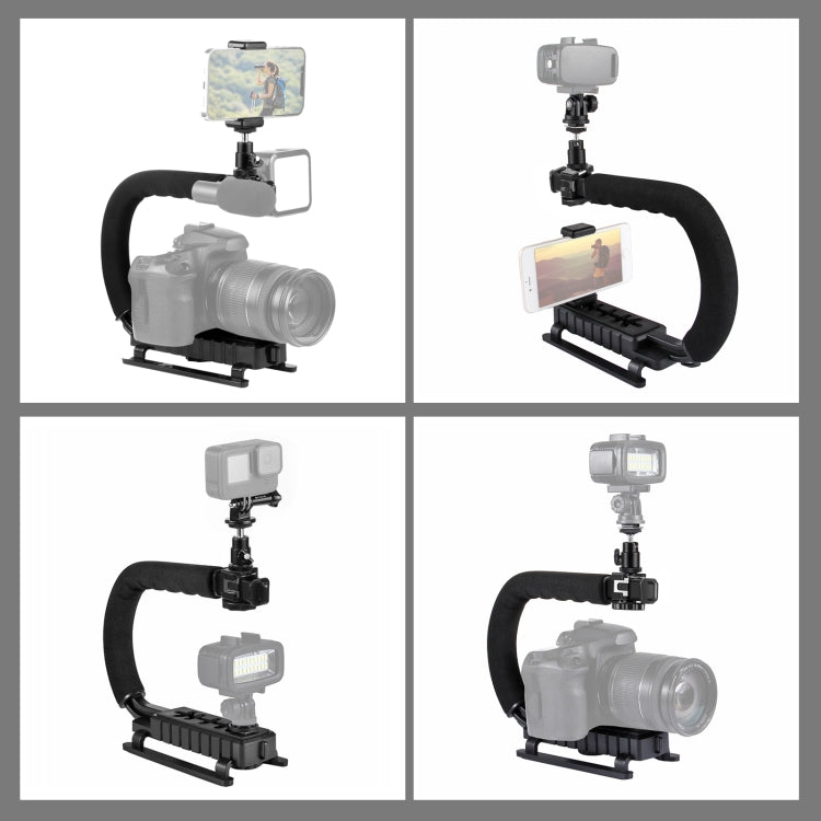 PULUZ Kit stabilizzatore DV portatile a forma di U/C con testa per treppiede con attacco freddo, morsetto per telefono, fibbia a sgancio rapido e vite lunga per tutte le fotocamere reflex e fotocamere DV domestiche, C-Shaped Bracket Kits
