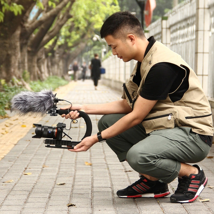 PULUZ Kit stabilizzatore DV portatile a forma di U/C con testa per treppiede con attacco freddo, morsetto per telefono, fibbia a sgancio rapido e vite lunga per tutte le fotocamere reflex e fotocamere DV domestiche
