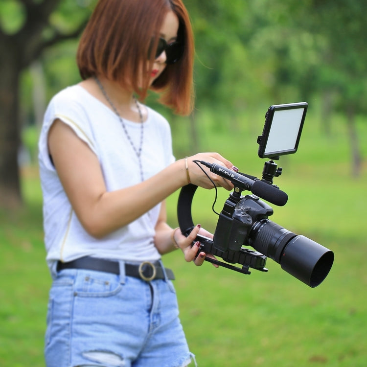 PULUZ Kit stabilizzatore DV portatile a forma di U/C con testa per treppiede con attacco freddo, morsetto per telefono, fibbia a sgancio rapido e vite lunga per tutte le fotocamere reflex e fotocamere DV domestiche, C-Shaped Bracket Kits