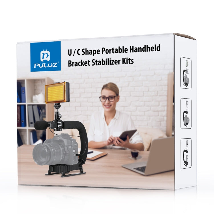 PULUZ Kit stabilizzatore DV portatile a forma di U/C con testa per treppiede con attacco freddo, morsetto per telefono, fibbia a sgancio rapido e vite lunga per tutte le fotocamere reflex e fotocamere DV domestiche, C-Shaped Bracket Kits