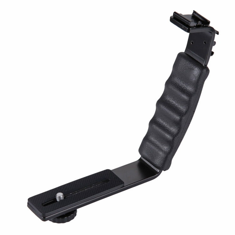 Supporto per impugnatura portatile con staffa a forma di L PULUZ con supporti per pattino freddo a doppio lato per flash video, fotocamera DSLR, Bracket