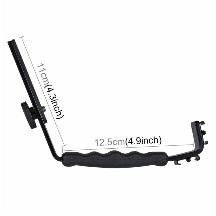 Supporto per impugnatura portatile con staffa a forma di L PULUZ con supporti per pattino freddo a doppio lato per flash video, fotocamera DSLR, Bracket