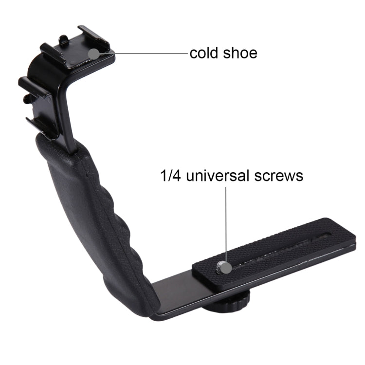 Supporto per impugnatura portatile con staffa a forma di L PULUZ con supporti per pattino freddo a doppio lato per flash video, fotocamera DSLR, Bracket