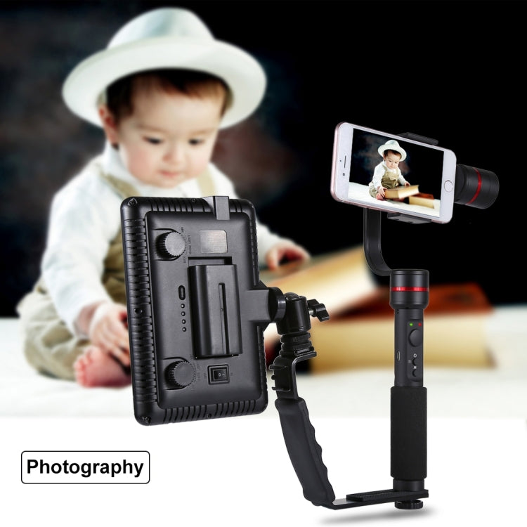 Supporto per impugnatura portatile con staffa a forma di L PULUZ con supporti per pattino freddo a doppio lato per flash video, fotocamera DSLR, Bracket