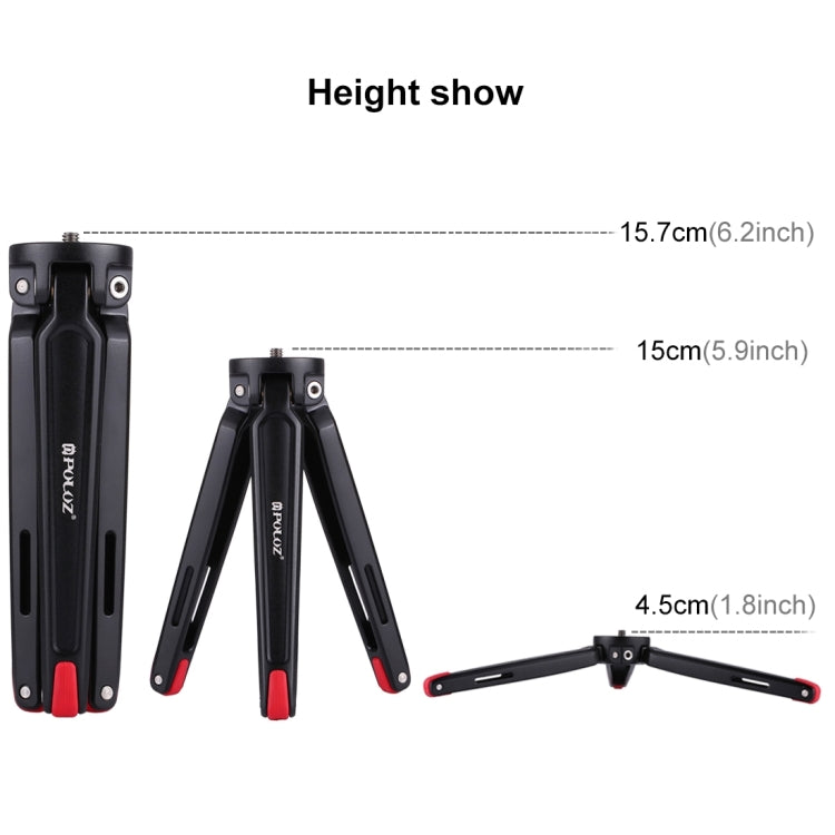 PULUZ Pocket Mini Treppiede da Tavolo in Metallo con Vite Adattatore Filettata da 1/4" a 3/8" per DSLR e Fotocamere Digitali, Altezza Regolabile: 4,5-15 cm, Carico: 20 kg