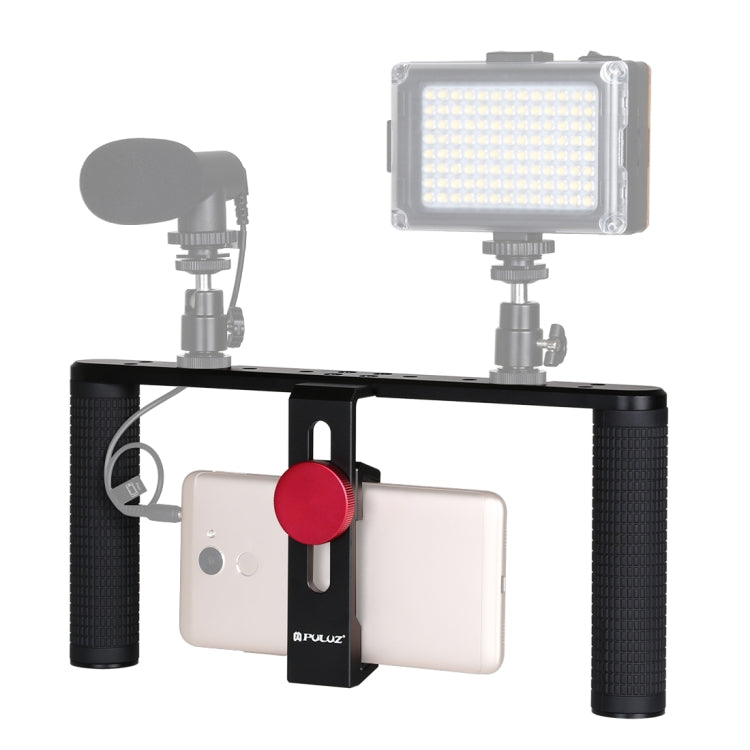 PULUZ Vlogging Trasmissione dal vivo Smartphone Video Rig Filmmaking Registrazione Maniglia Stabilizzatore Staffa in alluminio per iPhone, Galaxy, Huawei, Xiaomi, HTC, LG, Google e altri smartphone, Aluminum Bracket