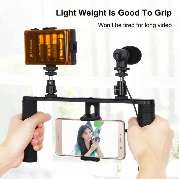 PULUZ Vlogging Trasmissione dal vivo Smartphone Video Rig Filmmaking Registrazione Maniglia Stabilizzatore Staffa in alluminio per iPhone, Galaxy, Huawei, Xiaomi, HTC, LG, Google e altri smartphone, Aluminum Bracket
