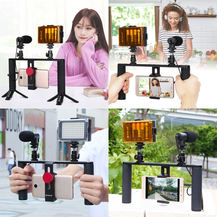 PULUZ Vlogging Trasmissione dal vivo Smartphone Video Rig Filmmaking Registrazione Maniglia Stabilizzatore Staffa in alluminio per iPhone, Galaxy, Huawei, Xiaomi, HTC, LG, Google e altri smartphone, Aluminum Bracket