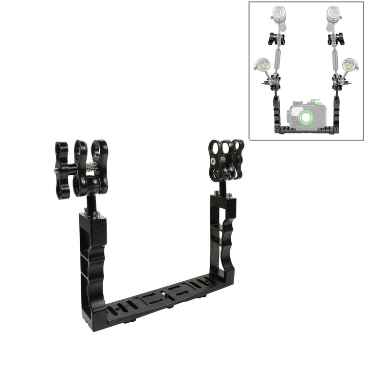 Stabilizzatore per vassoio in alluminio a doppia impugnatura PULUZ con morsetto in lega di alluminio a doppia sfera per custodie per fotocamere subacquee, Dual Ball