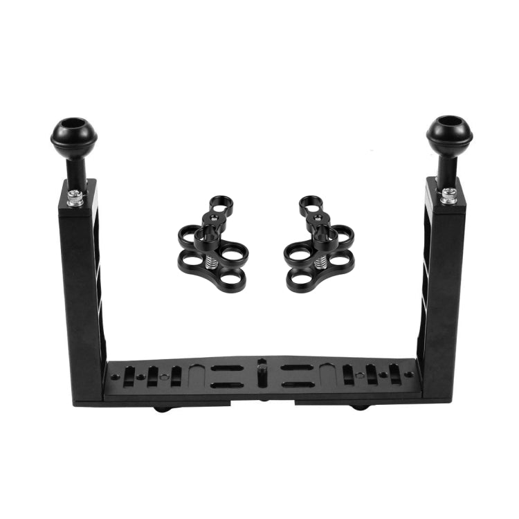 Stabilizzatore per vassoio in alluminio a doppia impugnatura PULUZ con morsetto in lega di alluminio a doppia sfera per custodie per fotocamere subacquee, Dual Ball