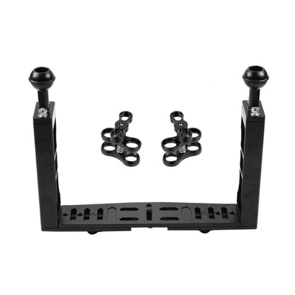 Stabilizzatore per vassoio in alluminio a doppia impugnatura PULUZ con morsetto in lega di alluminio a doppia sfera per custodie per fotocamere subacquee, Dual Ball