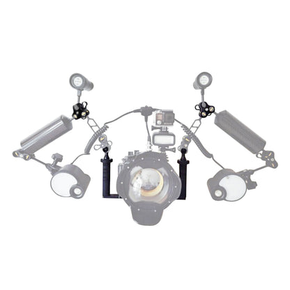 Stabilizzatore per vassoio in alluminio a doppia impugnatura PULUZ con morsetto in lega di alluminio a doppia sfera per custodie per fotocamere subacquee, Dual Ball