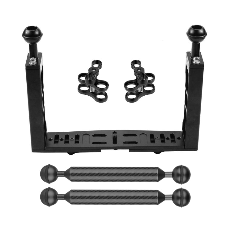 PULUZ Stabilizzatore per vassoio in alluminio a doppia impugnatura con 2 morsetti a doppia sfera in lega di alluminio e braccio galleggiante da 2 x 7 pollici per custodie per fotocamere subacquee, 2 x Dual Ball(Black)