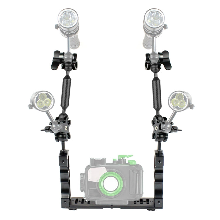 PULUZ Stabilizzatore per vassoio in alluminio a doppia impugnatura con 2 morsetti a doppia sfera in lega di alluminio e braccio galleggiante da 2 x 7 pollici per custodie per fotocamere subacquee, 2 x Dual Ball(Black)