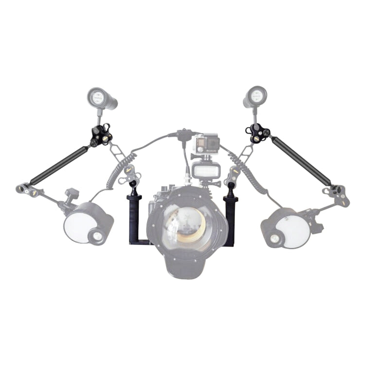 PULUZ Stabilizzatore per vassoio in alluminio a doppia impugnatura con 2 morsetti a doppia sfera in lega di alluminio e braccio galleggiante da 2 x 7 pollici per custodie per fotocamere subacquee, 2 x Dual Ball(Black)
