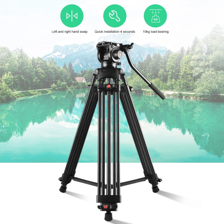 PULUZ Treppiede professionale per videocamera resistente in lega di alluminio con testa fluida per fotocamera DSLR/SLR, altezza regolabile: 80-160 cm