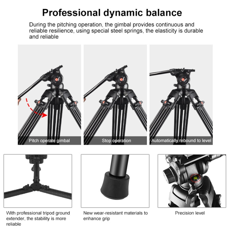 PULUZ Treppiede professionale per videocamera resistente in lega di alluminio con testa fluida per fotocamera DSLR/SLR, altezza regolabile: 80-160 cm
