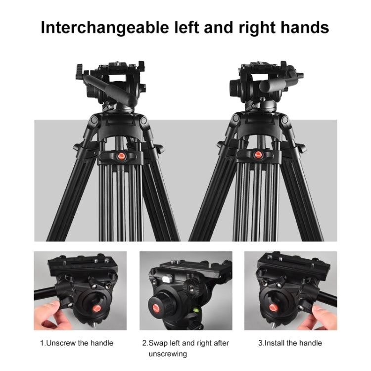 PULUZ Treppiede professionale per videocamera resistente in lega di alluminio con testa fluida per fotocamera DSLR/SLR, altezza regolabile: 80-160 cm