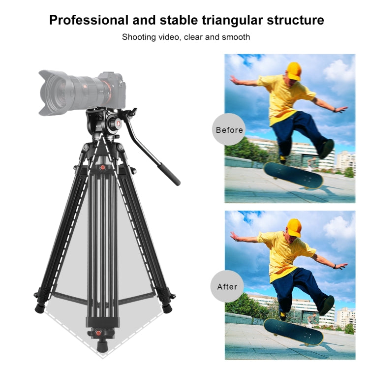 PULUZ Treppiede professionale per videocamera resistente in lega di alluminio con testa fluida per fotocamera DSLR/SLR, altezza regolabile: 80-160 cm