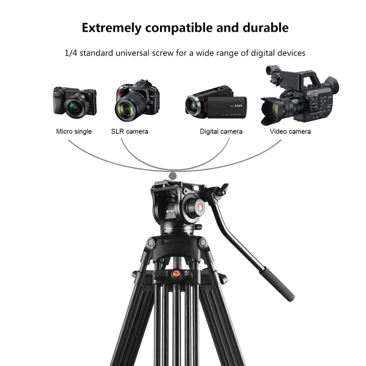 PULUZ Treppiede professionale per videocamera resistente in lega di alluminio con testa fluida per fotocamera DSLR/SLR, altezza regolabile: 80-160 cm