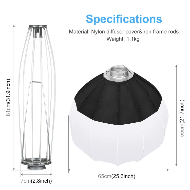 PULUZ Lanterna pieghevole Softbox SpeedLite Flash Light Diffusore pieghevole da 65 cm, 65cm Softbox
