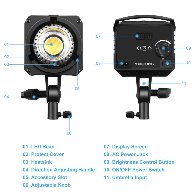 PULUZ 220V 150W Luce video da studio 3200K-5600K Sistema di dissipazione del calore integrato a doppia temperatura di colore con telecomando, 120W 2700K-6500K EU Plug, 120W 2700K-6500K UK Plug, 120W 2700K-6500K US Plug
