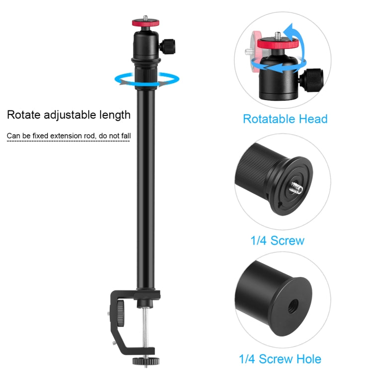PULUZ C Morsetto Supporto per lampada Estensione per albero centrale Kit supporto per monopiede con testa a sfera, Lunghezza asta: 33-60 cm, C Clamp Extension Rod with Ball-Head