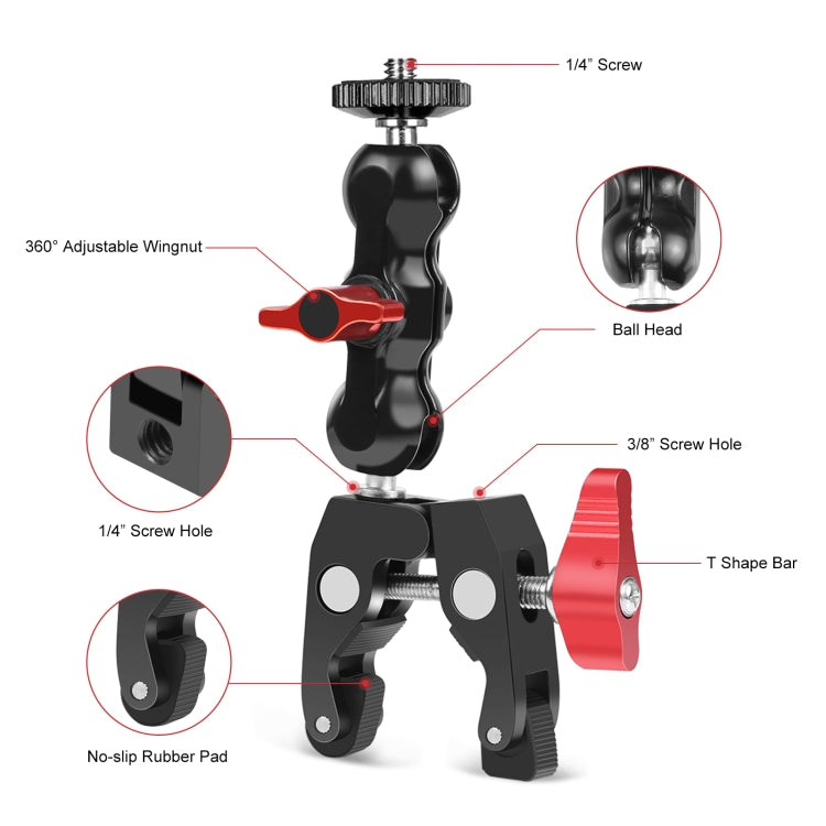 PULUZ Pinza per granchio con morsetto a sfera con braccio magico multifunzione Clip, Ball Mount Clamp