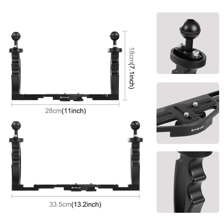Stabilizzatore per vassoio in lega di alluminio a doppia impugnatura PULUZ per custodie per fotocamere subacquee, Light Aluminium Tray Stabilizer(Red), Light Aluminium Tray Stabilizer(Black)