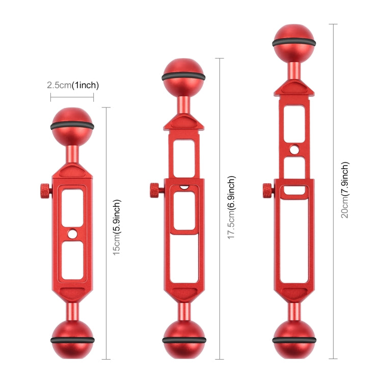 PULUZ Braccio a doppia sfera regolabile in lega di alluminio da 7,9 pollici 20 cm con filettatura 1/4, diametro sfera: 25 mm, 7.9 inch(Red)