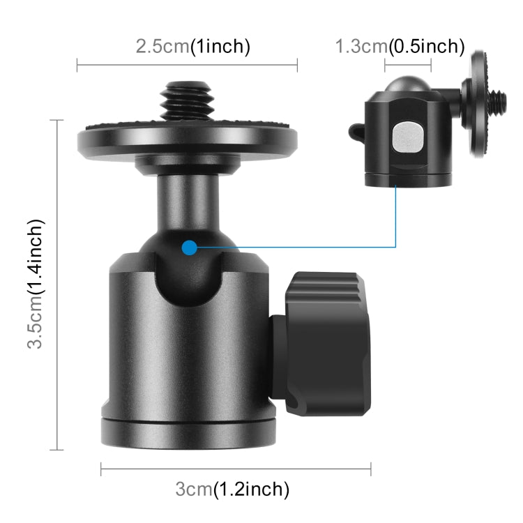 Adattatore per testa a sfera per treppiede in metallo con vite interna PULUZ da 3/8 pollici con blocco della manopola, 3/8 inch Inner Screw