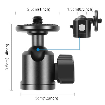 Adattatore per testa a sfera per treppiede in metallo con vite interna PULUZ da 3/8 pollici con blocco della manopola, 3/8 inch Inner Screw