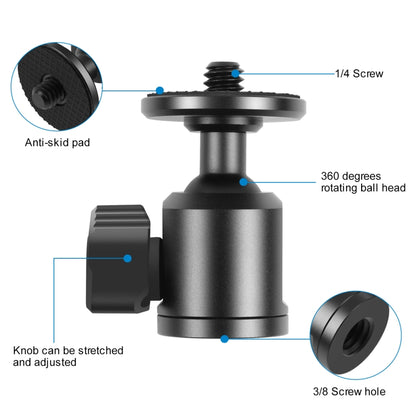 Adattatore per testa a sfera per treppiede in metallo con vite interna PULUZ da 3/8 pollici con blocco della manopola, 3/8 inch Inner Screw