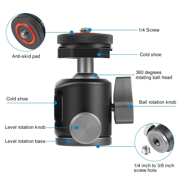 Adattatore per testa a sfera per treppiede in lega di alluminio Dual Cold Shoes PULUZ, Dual Cold Shoes