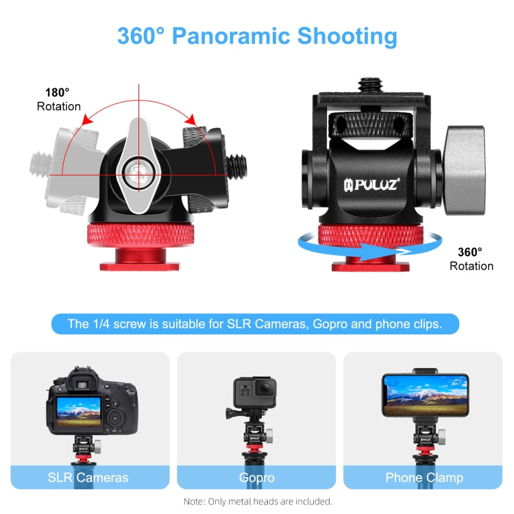 Adattatore per montaggio su scarpa fredda con testa a sfera per treppiede oscillante Mini PULUZ da 180 gradi, Mini 180 Degree Ball Head(Red), Mini 180 Degree Ball Head(Silver)