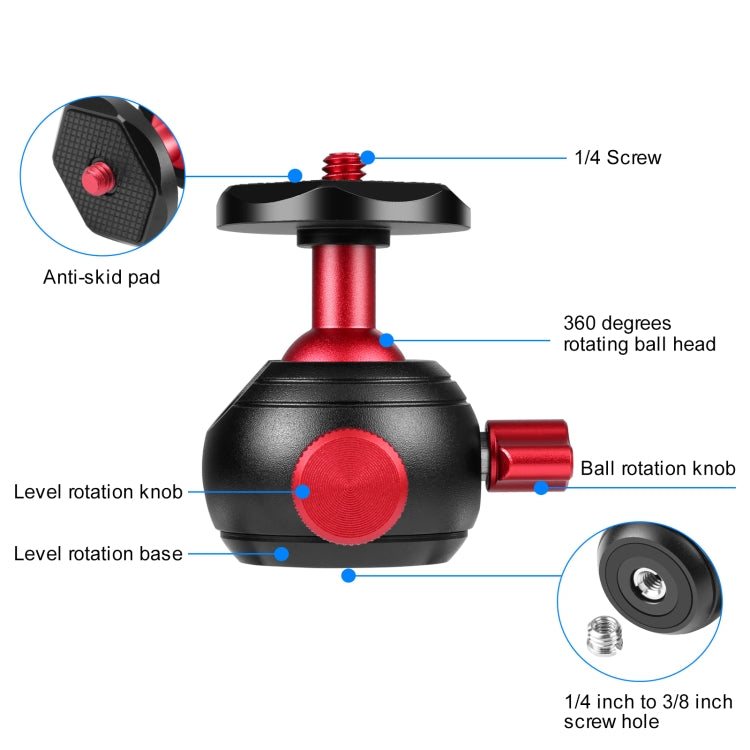Adattatore per testa a sfera per treppiede panoramico in metallo PULUZ a 360 gradi, 360 Panorama (Red)
