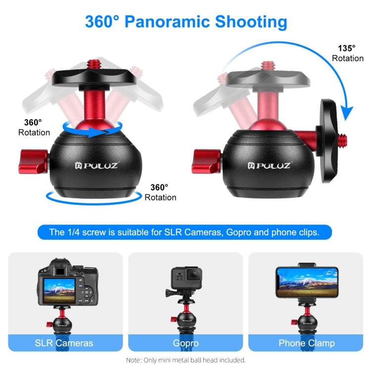Adattatore per testa a sfera per treppiede panoramico in metallo PULUZ a 360 gradi, 360 Panorama (Red)