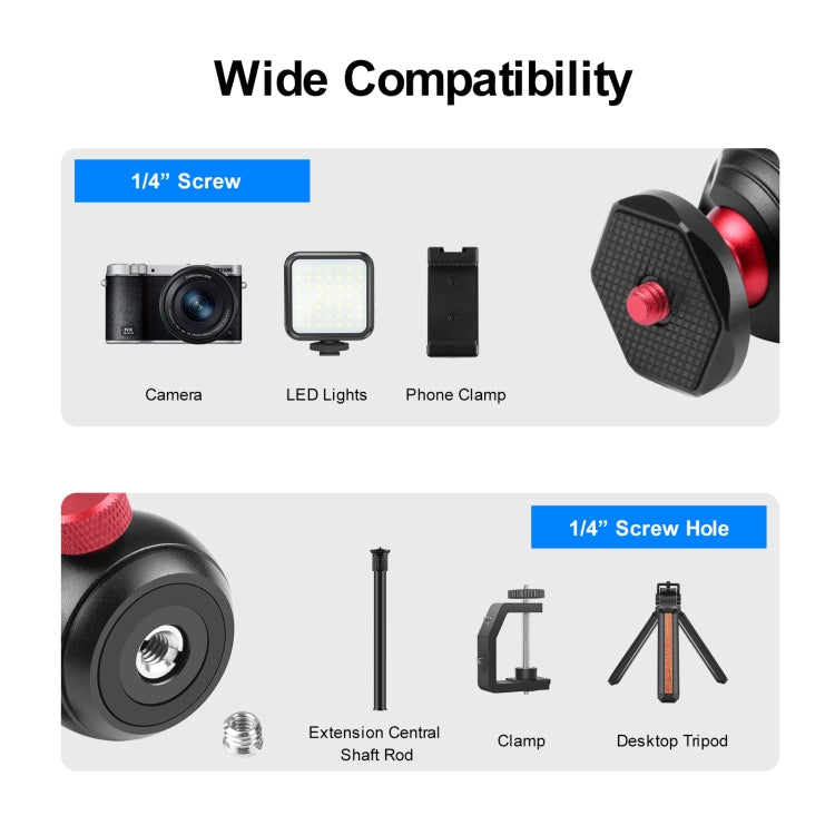 Adattatore per testa a sfera per treppiede panoramico in metallo PULUZ a 360 gradi, 360 Panorama (Red)