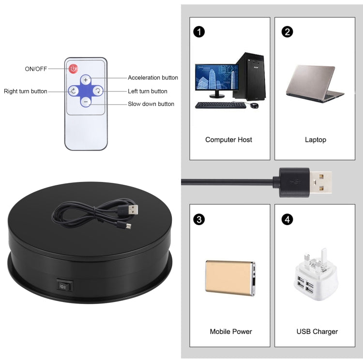 PULUZ Espositore per piattaforma girevole con regolazione della velocità da 15 cm, carico: 3 kg, 15cm Load 3kg Black, 15cm Load 3kg White