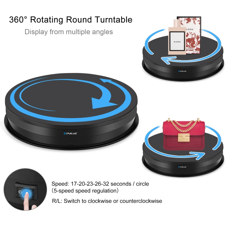 PULUZ Espositore per giradischi con velocità di regolazione da 30 cm, carico 10-15 kg, presa EU, 30cm Load 10-15kg Black EU Plug, 30cm Load 10-15kg White EU Plug