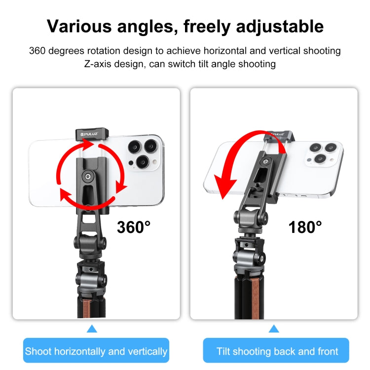 Staffa di supporto per morsetto per telefono in lega di alluminio con rotazione a 360° dell'asse Z PULUZ, Z-axis Phone Clamp