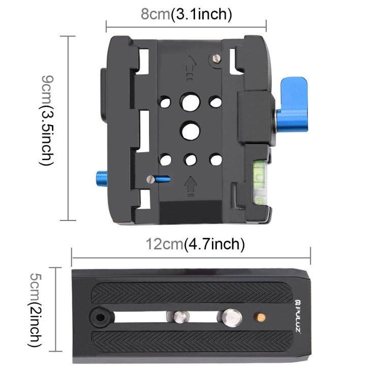 Adattatore con morsetto a sgancio rapido PULUZ + piastra a sgancio rapido per fotocamere DSLR e SLR, QR Plate Black