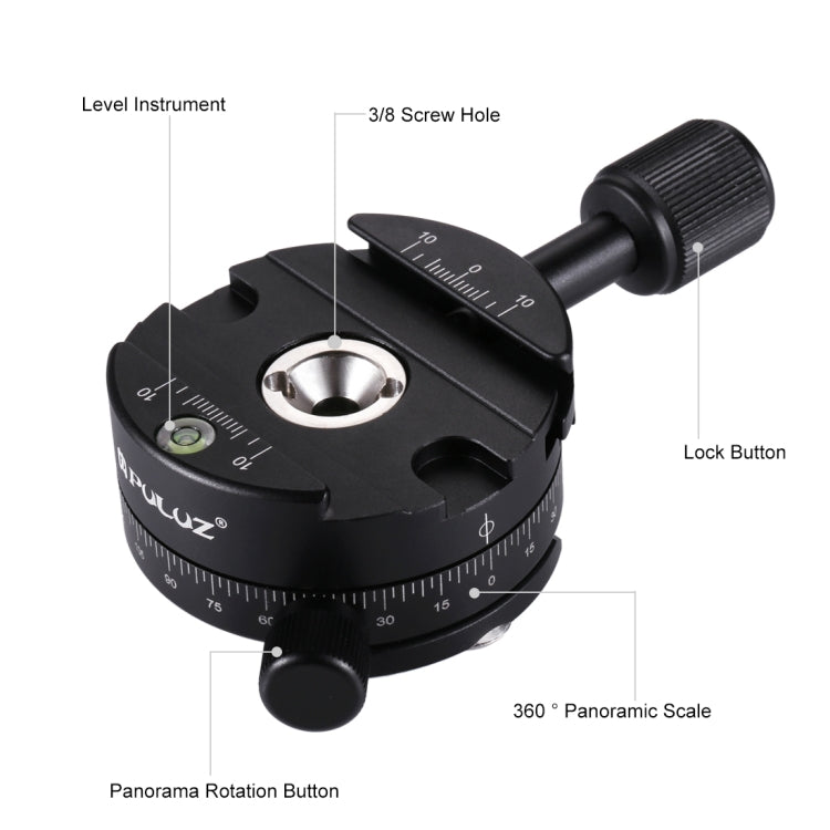 Testa a sfera panoramica con rotazione di 360 gradi in lega di alluminio PULUZ con piastra a sgancio rapido per testa del treppiede della fotocamera, Panorama Ball Head