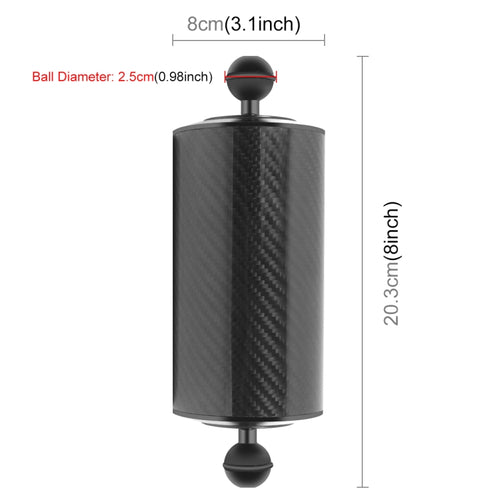 Braccio galleggiante in fibra di carbonio a doppia sfera PULUZ da 9,84 pollici, lunghezza 25 cm, diametro 80 mm, diametro sfera: 25 mm, galleggiabilità: 600 g, 8 inch 600g Buoyancy