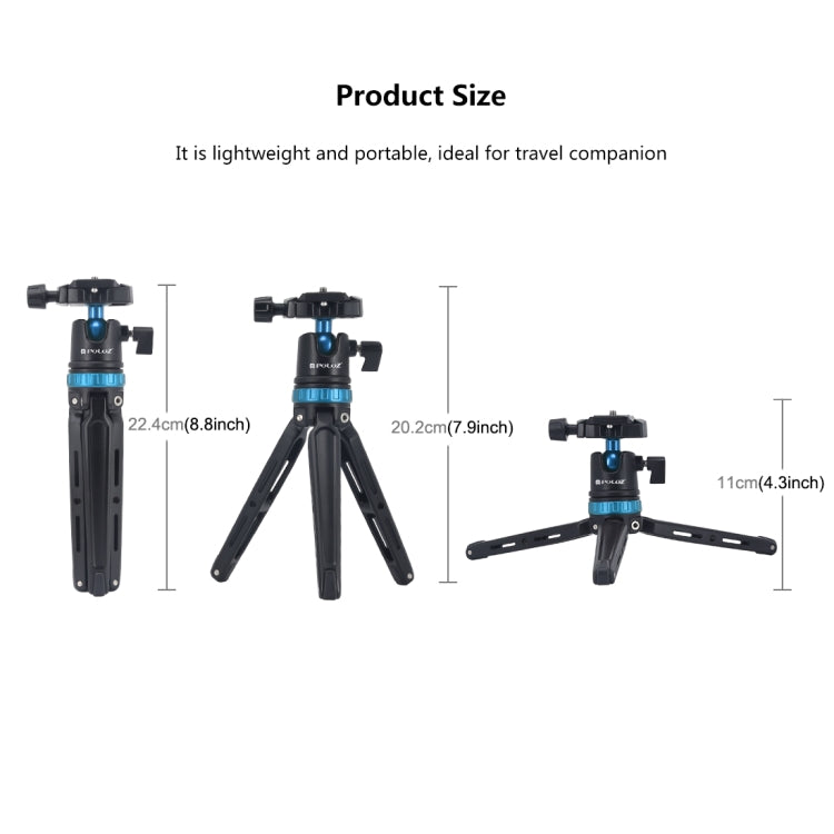 PULUZ Mini treppiede da tavolo regolabile in metallo tascabile con testa a sfera a 360 gradi per DSLR e fotocamere digitali, altezza regolabile: 11-20,2 cm, Tripod with Head(L)