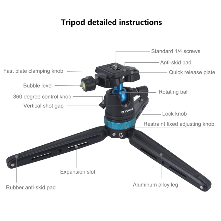 PULUZ Mini treppiede da tavolo regolabile in metallo tascabile con testa a sfera a 360 gradi per DSLR e fotocamere digitali, altezza regolabile: 11-20,2 cm, Tripod with Head(L)
