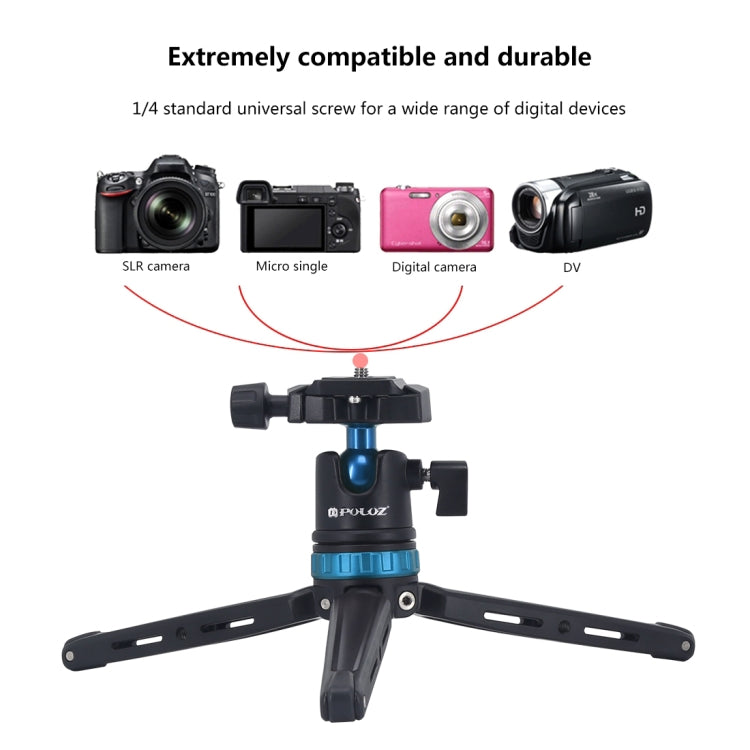 PULUZ Mini treppiede da tavolo regolabile in metallo tascabile con testa a sfera a 360 gradi per DSLR e fotocamere digitali, altezza regolabile: 11-20,2 cm, Tripod with Head(L)